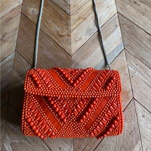 Orange Beaded Shoulder Bag